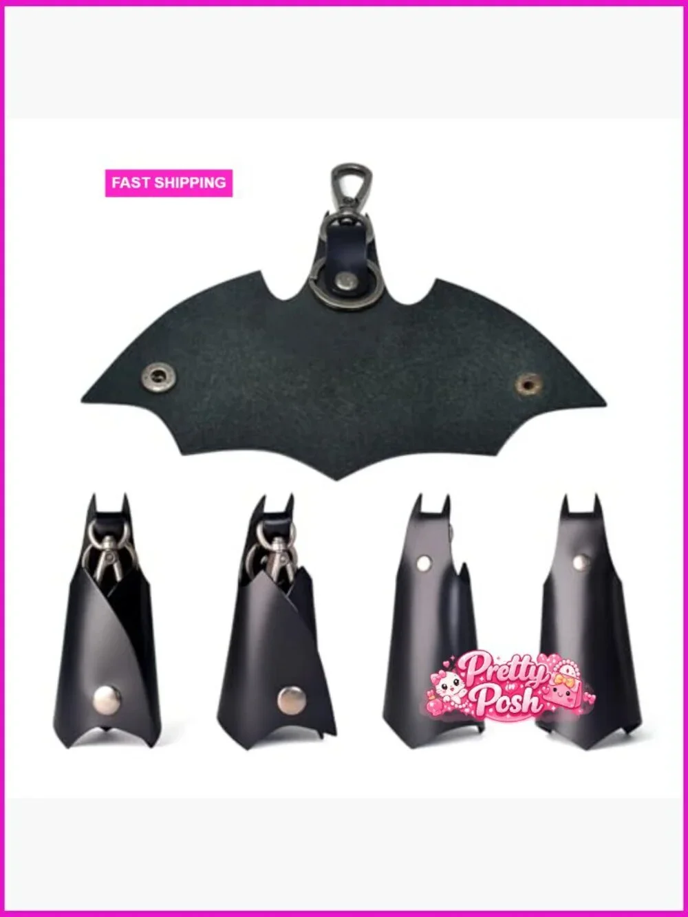 Leather Keychain Holder with Bat Design for Car Keys